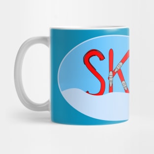 Ski Red Skis Snow In Oval Mug